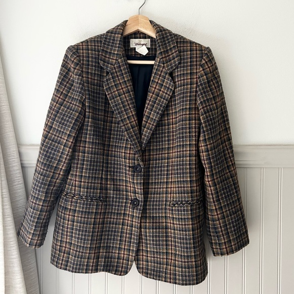 Vintage Worthington 6 Petite Tan Black Plaid Women's Wool Blend Blazer - Picture 1 of 3